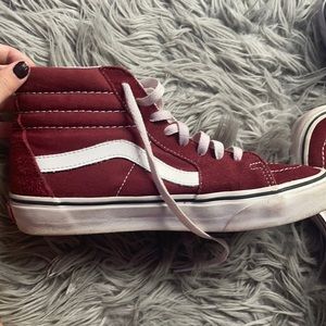 maroon colored high top vans